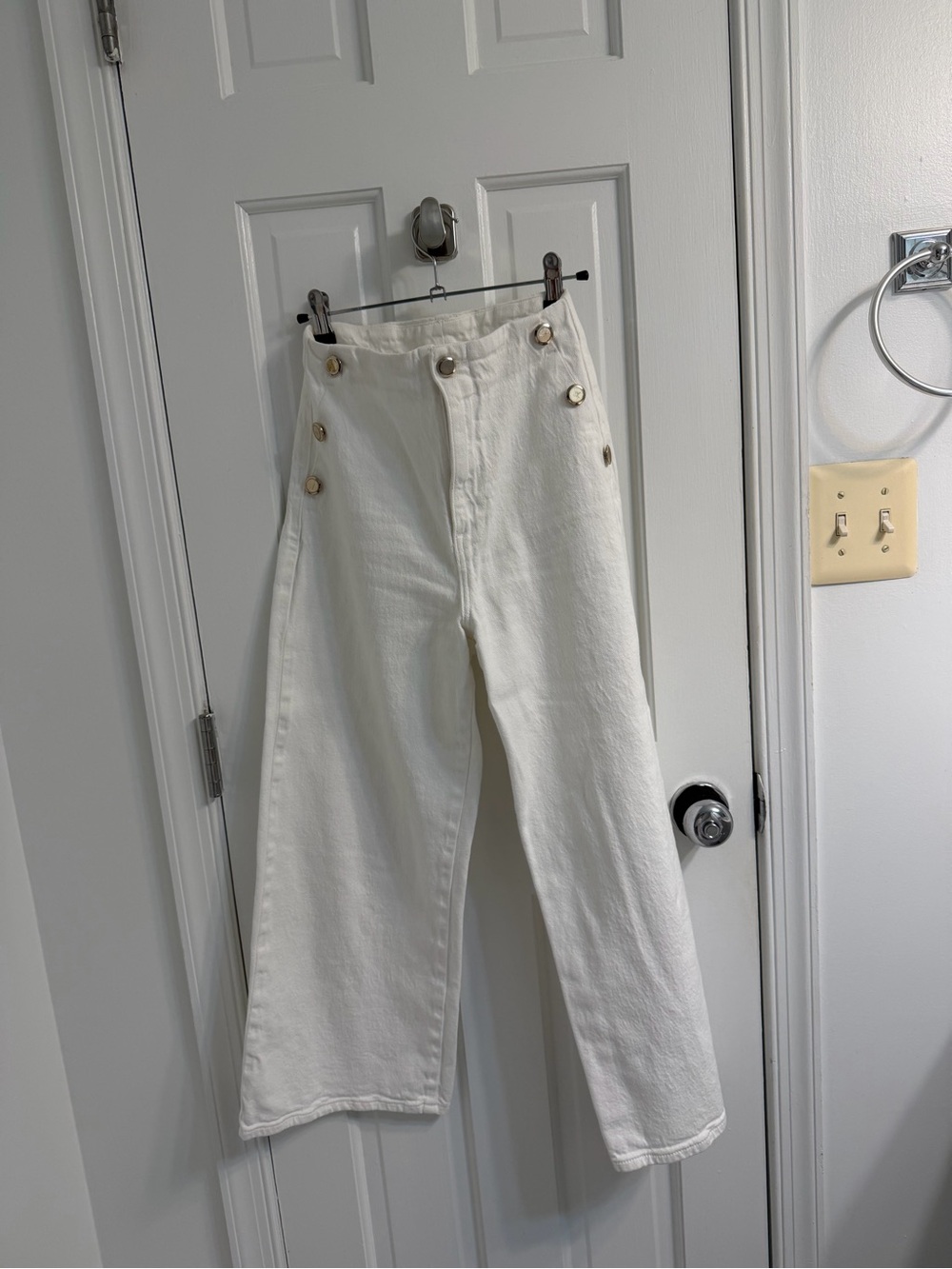 Zara White Wide Leg Sailor Style Jeans